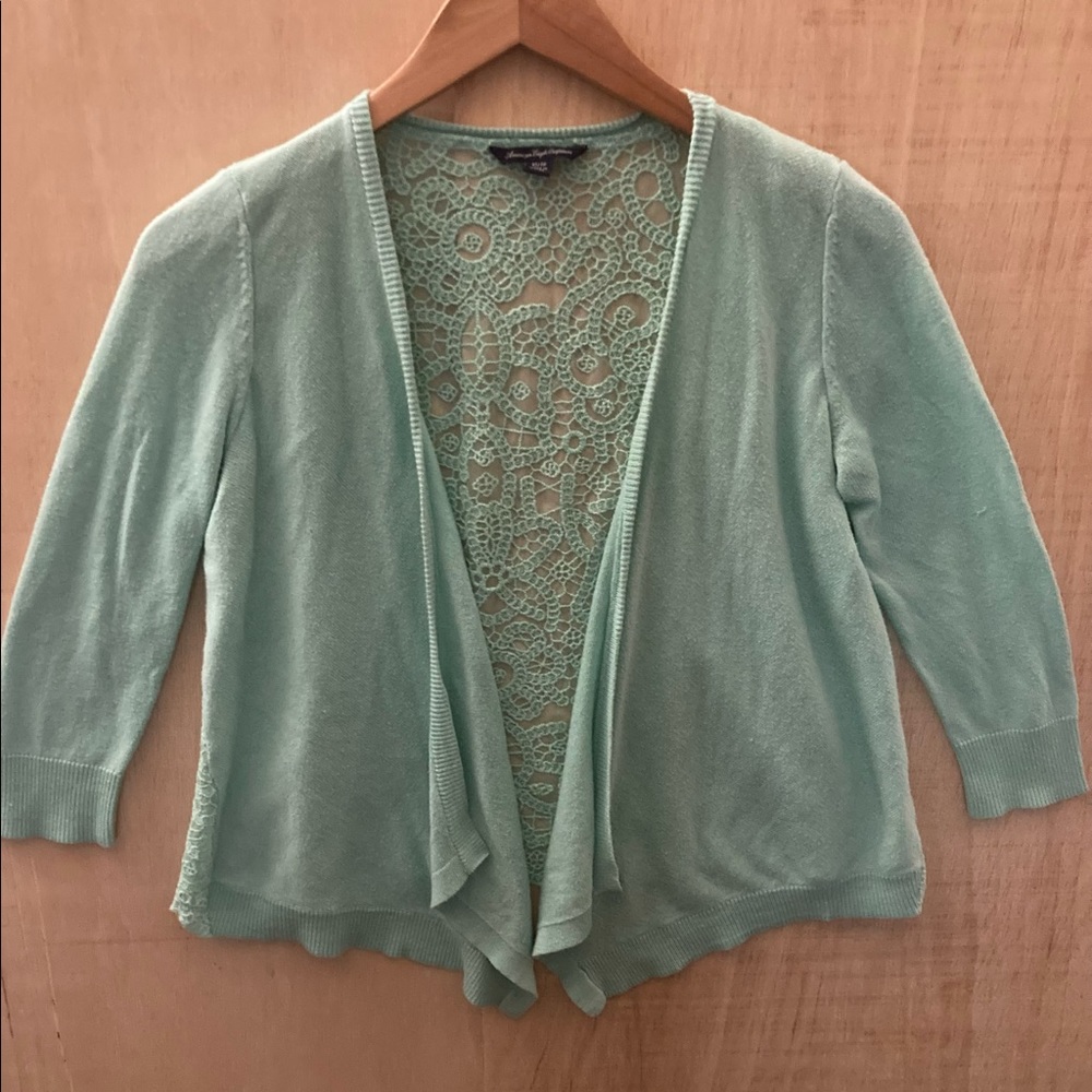 AMERICAN EAGLE 🌿 Mint Lace Back Open Front Cardigan
